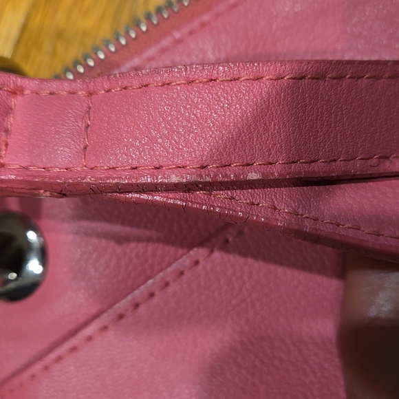 Pink Leather Wristlet w Unique Ring Strap, Front Pocket + Zipper Top - Picture 11 of 12